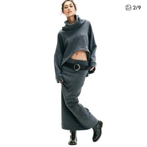 Free People Charcoal Cowl Neck Sweater Set